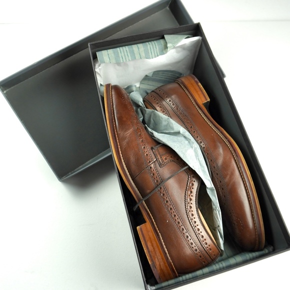 Johnston Murphy Men 10.5 Conard Mahogany Calf Skin Wingtip Oxford Shoes Cap Toe - Picture 3 of 16